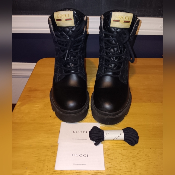 Gucci GG Monogran Leather Platform Boots Size 37 - Picture 1 of 5